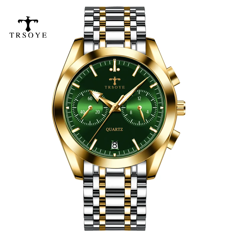 

TRSOYE Green Business Dress luxury men's watches Quartz Luminous Hands relógio masculino de luxo TRSOYE