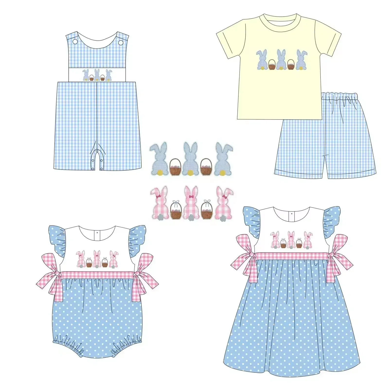 Boutique children Easter clothing wholesale boys girls bunny basket Print easter kids clothing Matches baby bubble