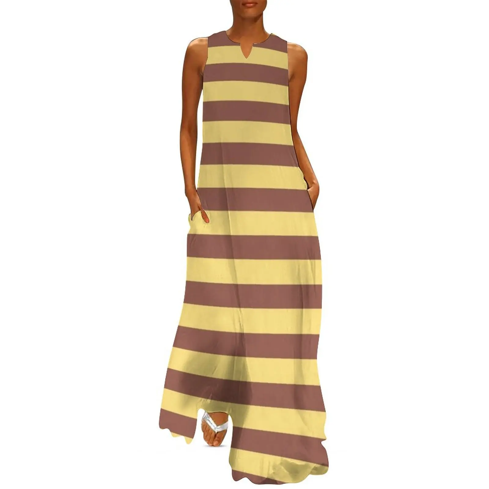 

yellow brown stripes Long Dress dress summer 2025 women dress women elegant luxury