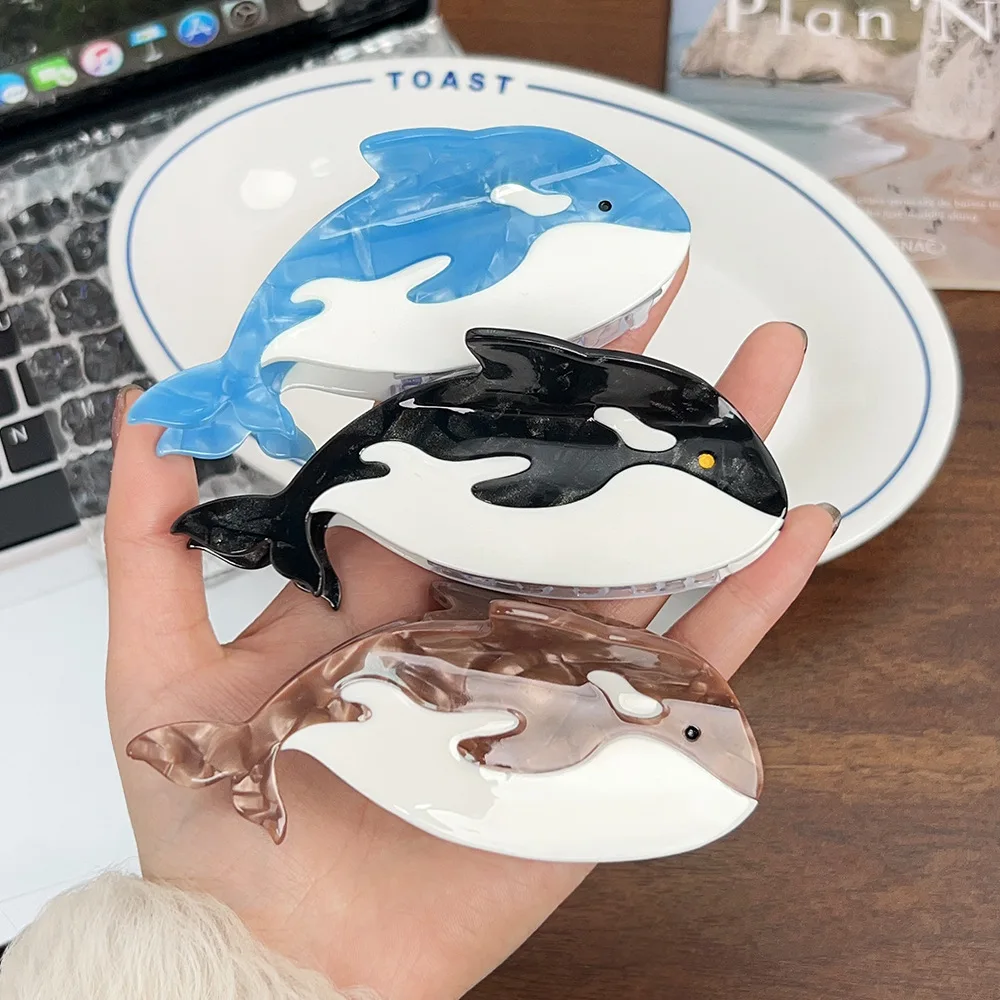 New marine whale acetic acid grab clip animal hairpin hairpin cartoon texture cute back head shark clip hair accessories