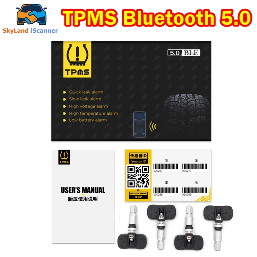 أفضل نظام مراقبة ضغط إطارات السيارة بلوتوث 5.0 TPMS v4.0 مع 4 أجهزة استشعار لإنذار مراقبة تطبيق الهاتف المحمول iOS وأندرويد