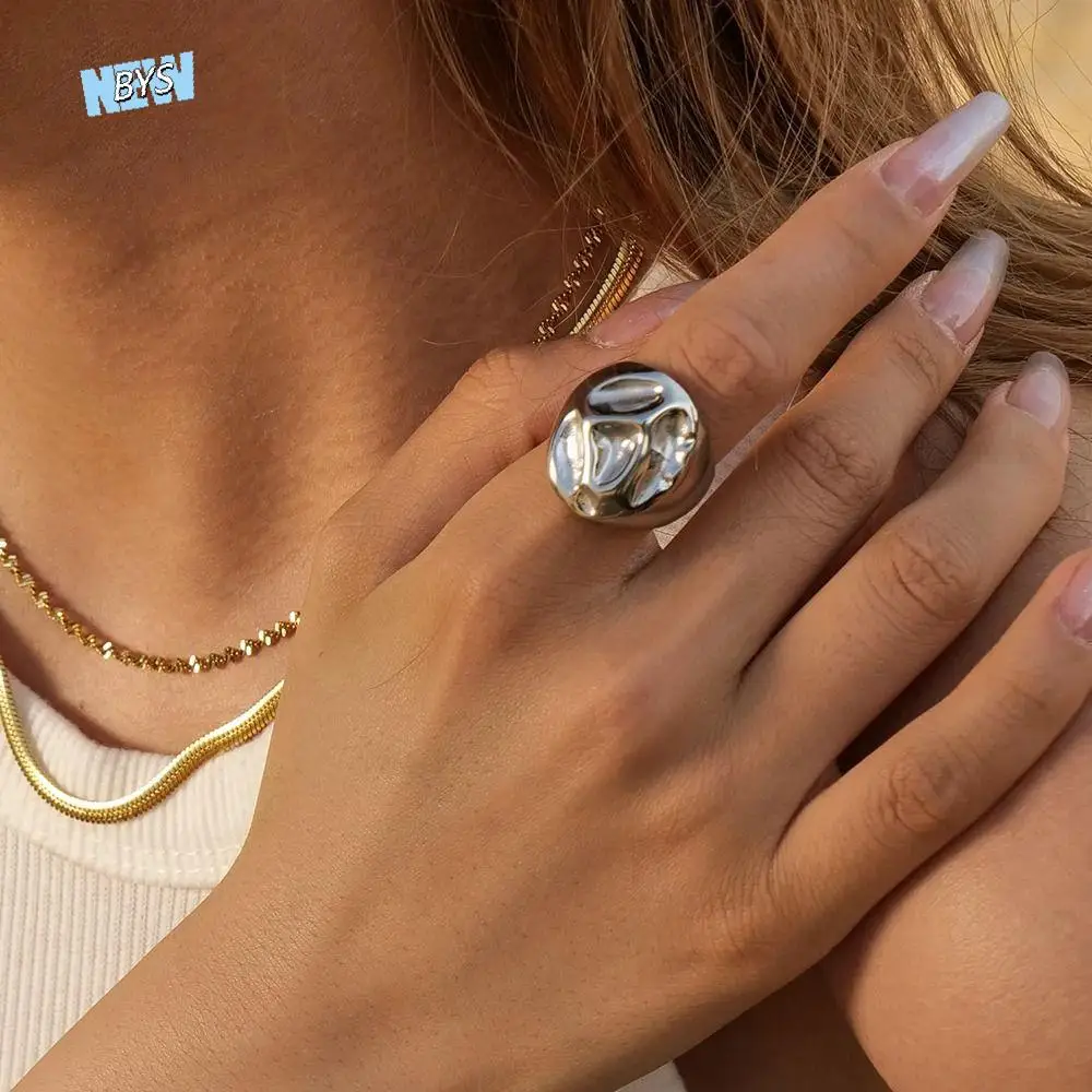 خاتم رائع من الفولاذ المقاوم للصدأ مبالغ فيه، خاتم هندسي ناعم من الذهب والفضة، مجوهرات فاخرة، خاتم إصبع عتيق لعيد الحب