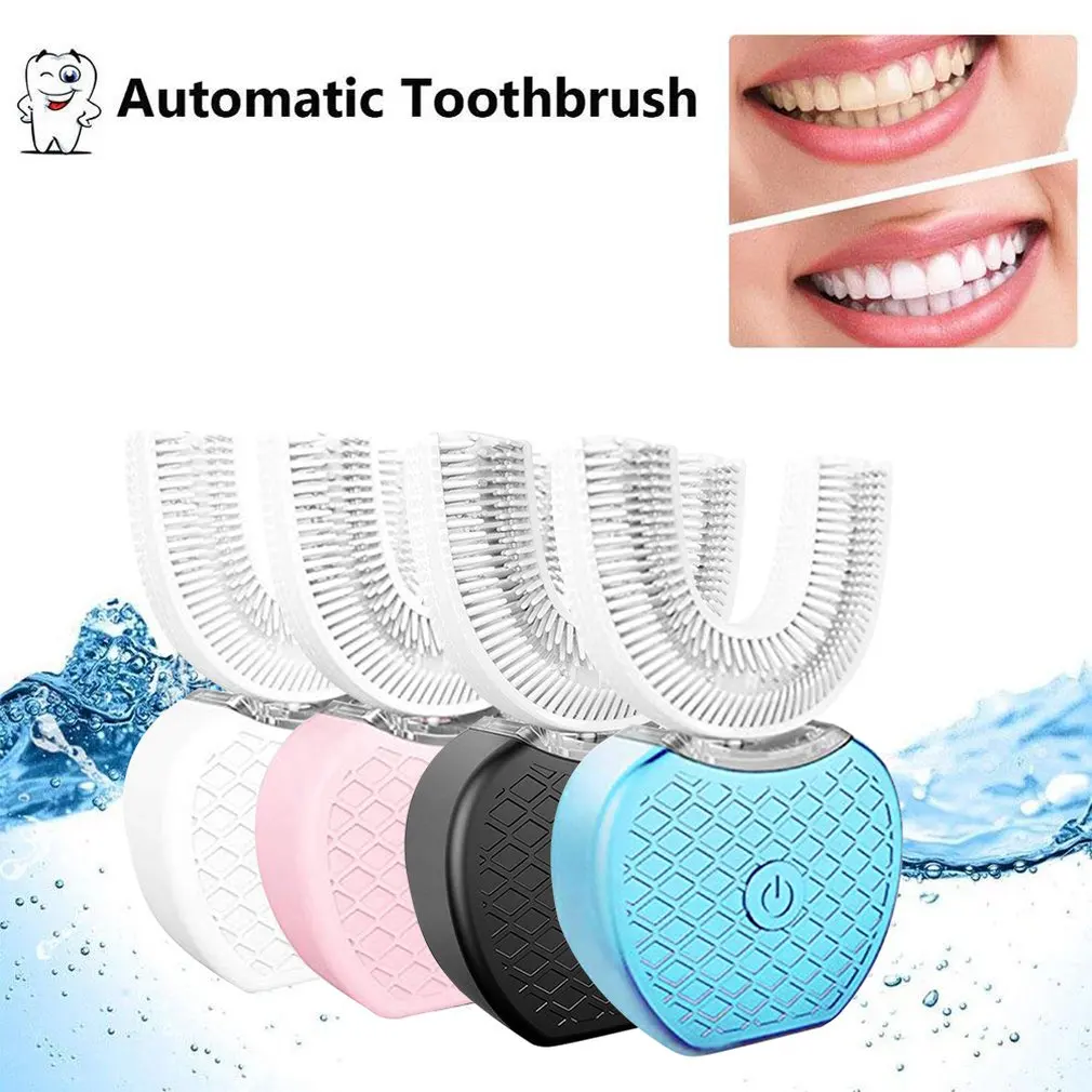 U Shape 360 Degree Automatic Lazy Sonic Electric Toothbrush Cold Blue Light Tooth Whitening Tool Ultrasonic Tooth Cleaner Brush