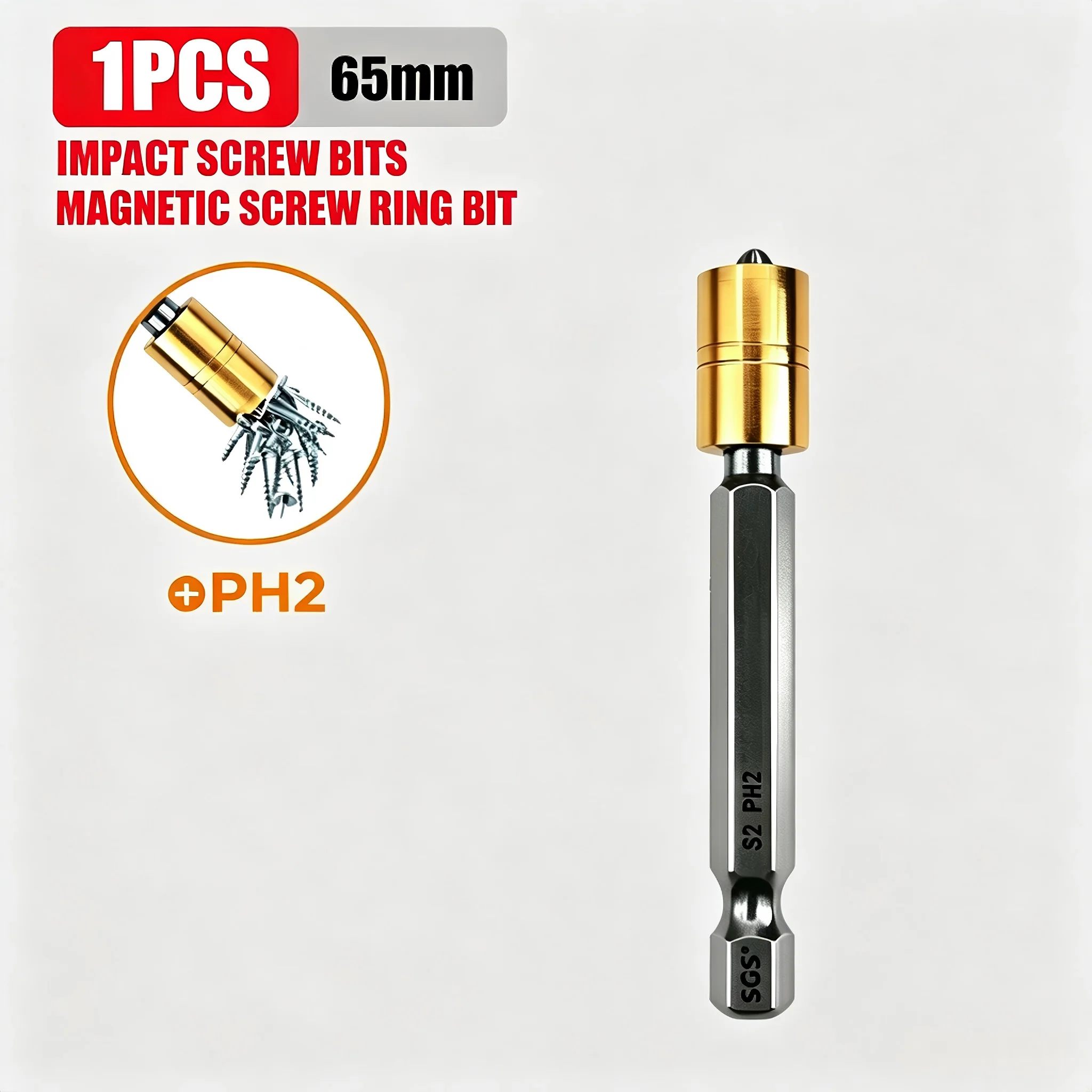 Ph2 High-Hardness Screwdriver Bit, S2 Steel with Strong Magnetic Enhancer, 65mm, Waterproof, Rust-Proof, and Wear-Resistant, Suitable for Various Equipment Repair and Installation, a Must-Have for Carpenters and Construction Workers, Can Be Quickly Replaced, Compatible with Impact Drills, Etc