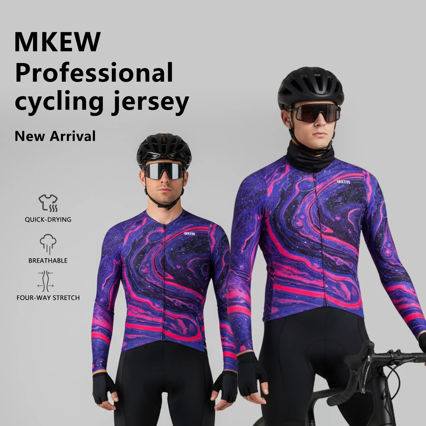 

MKEW Men's Summer Quick Dry Breathable Long Sleeve Cycling Jersey Lightweight Comfortable Road Suit for Cycling