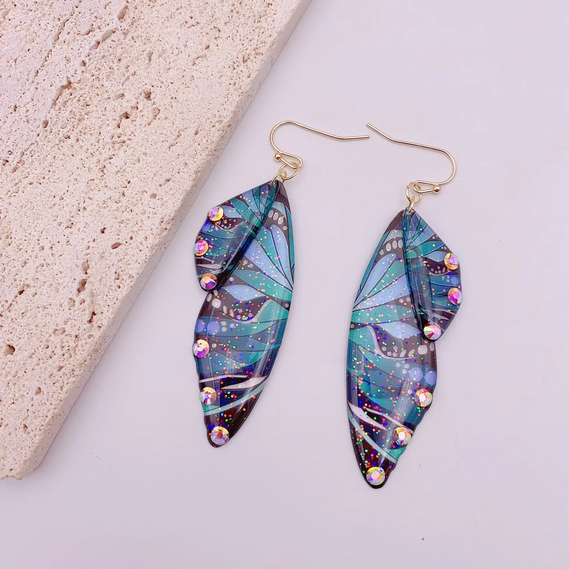 Minar Rainbow Gradient Resin Butterfly Dangle Earrings