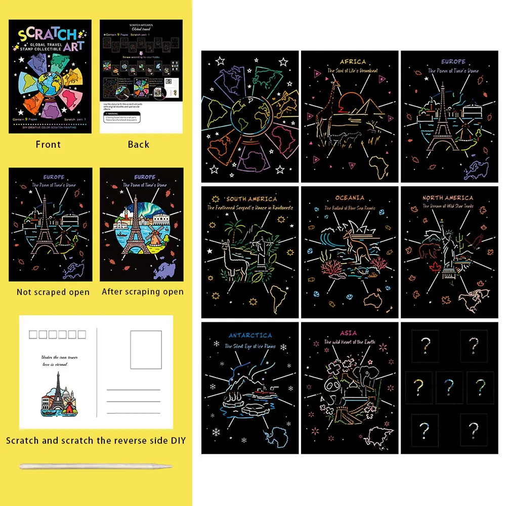 Creative Global Travel Stamp Collection Colorful DIY Scratch Painting Graffiti Scratch Book