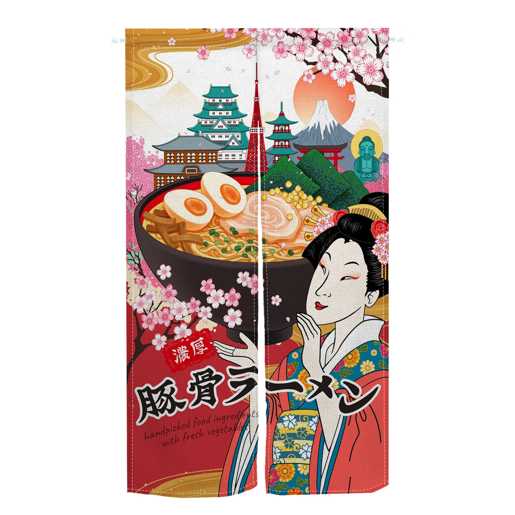 Noren-cortina de puerta japonesa Kyoto Geisha, diseño de chica, tienda de Sushi Ramen, restaurante, cocina, cortinas de puerta semiabiertas colgantes
