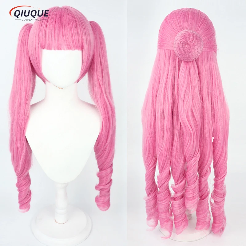 Perona Peruca Cosplay com Boné, Anime, Resistente ao Calor, Cabelo Sintético, Onda Rosa, Festa de Halloween, 2 Estilos, 80cm de comprimento