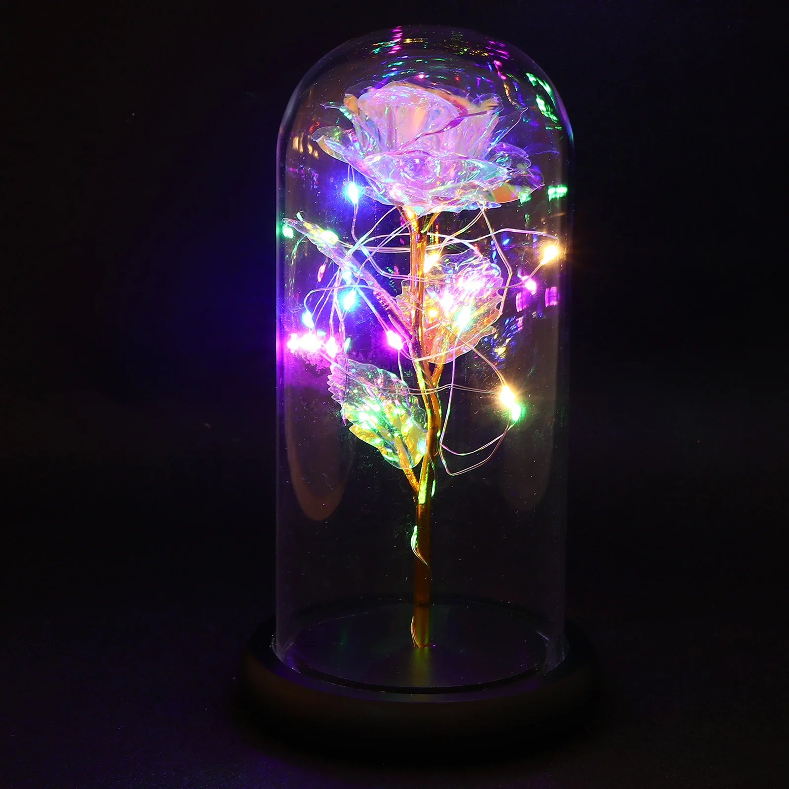 غطاء زجاجي مضيء مقلد وردي إبداعي هدية عيد الحب رومانسية محفوظة على شكل زهرة ديكور منزلي #2