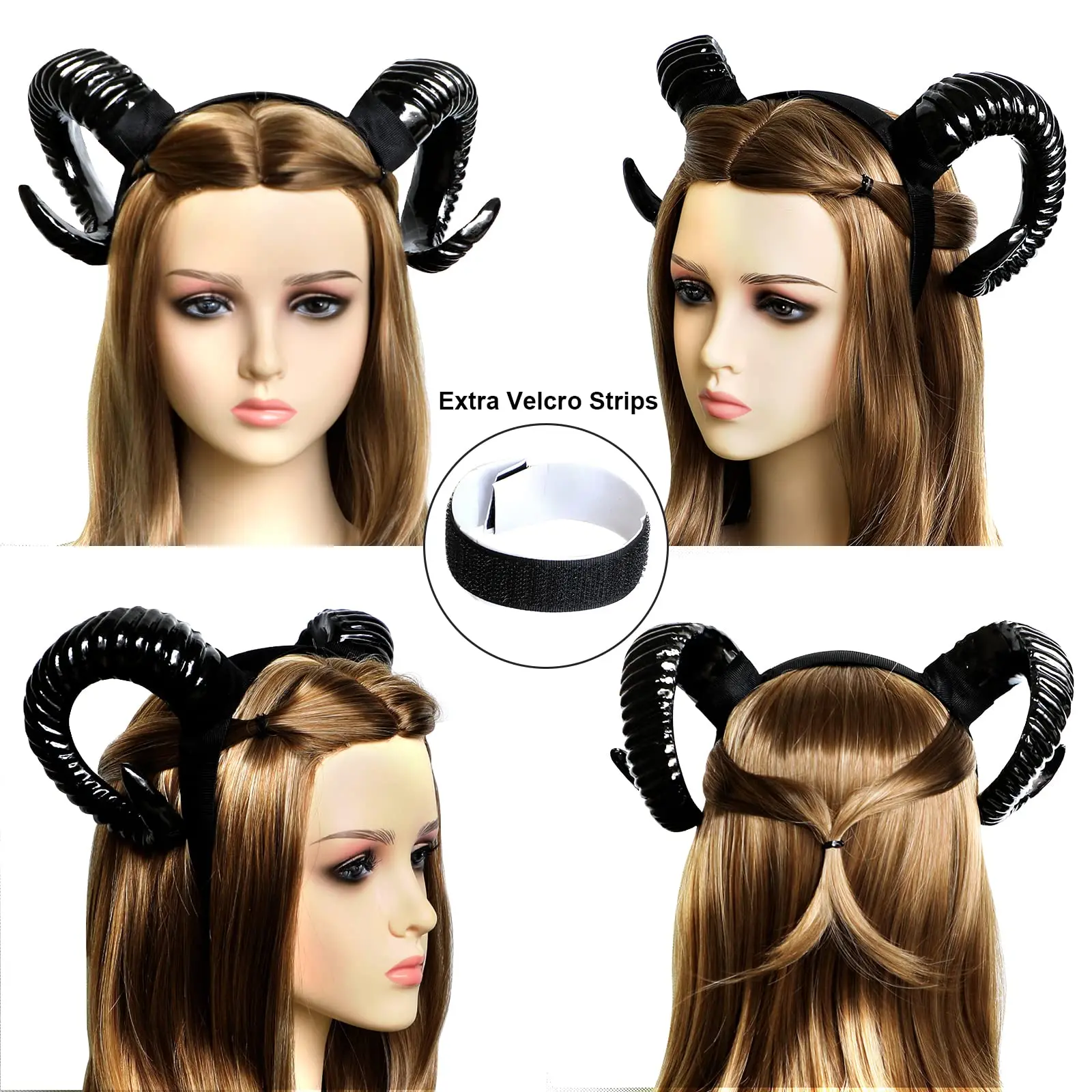 Gothic Devil Demon Horn Headwear para Mulheres, Animal Headpiece, Black Sheep Horns, Halloween Party Costume, Cosplay Props, Meninas