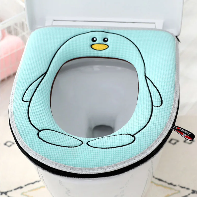 

Summer Home Cute Toilet Seat Cover Bathroom Accessories Zip Toilet Mat Four Seasons Thickened WC Closestool Mat With Handle