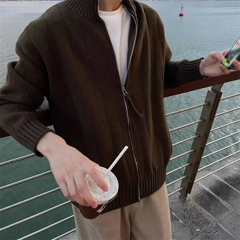 

Men's Knitted Open Cardigan Jaet Stand Collar Loose Casual Sweater Trendy Outerwear Spring Autumn Winter Faion Urban Sle