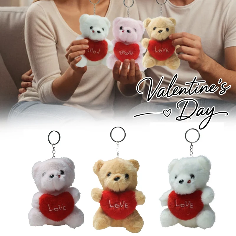 

Stuffed Teddy Bear Keychain Cute Plush Toy with Red Heart Design Portable Pocket Friend Travel Bag Decor for Heartwarming Gifts