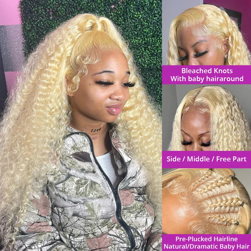 250 Density 30 Inch Deep Wave 613 Hd Lace Frontal Wig 13x6 Blonde Lace Front Human Hair Wigs 100% Colored Curly Wigs For Woman