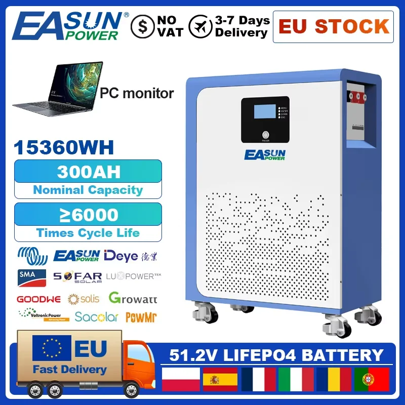 EASUN POWER 300AH 100AH LiFePO4 Batterij 48V Batterij Powerwall 5KWH 15KWH Lithium IJzer Batterij 6500+ Cycli CAN RS485 BMS EU Voorraad - afbeelding 2