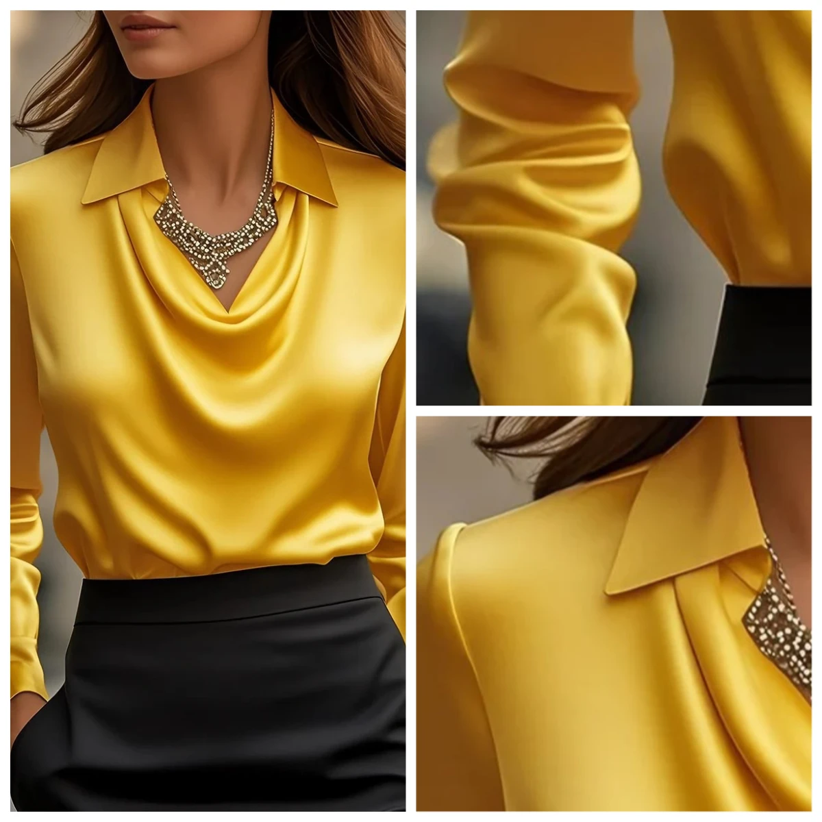 Blusa Elegante com Gola Reversa para Mulheres, Camisa de Manga Longa, Pullover, Moda Primavera-Outono
