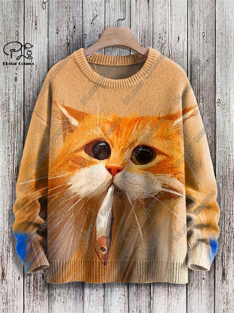 Plstar kosmos neue 3d gedruckte tiers erie niedliche lustige katze muster hässliche pullover winterstraße lässig unisex M-7