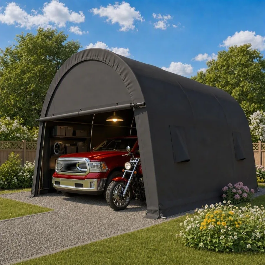 Carport eavy Duty Storage Shelter Shed Portable Garage with All-Steel Metal Frame and Vents, Round Style Outdoor Storage Shed f
