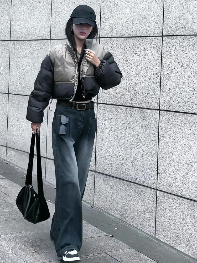 Women's Winter Jacket Colorblocking Short Warm Cotton Jacket New Korean Version of The Fashionable Versatile Cotton Coat Jacket