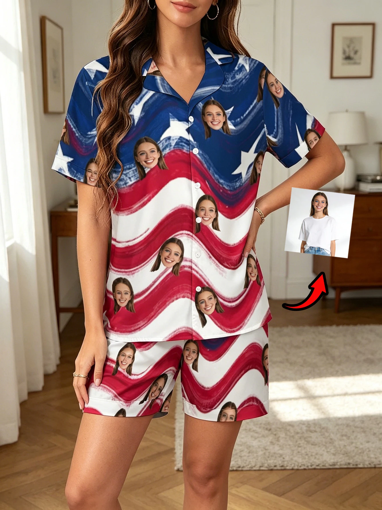 

Custom Women's Summer Face Sleepwear Loungewear Custom Women's Short Sleeve Sleepwear Set Personalized Face Pajamas Cool Summe