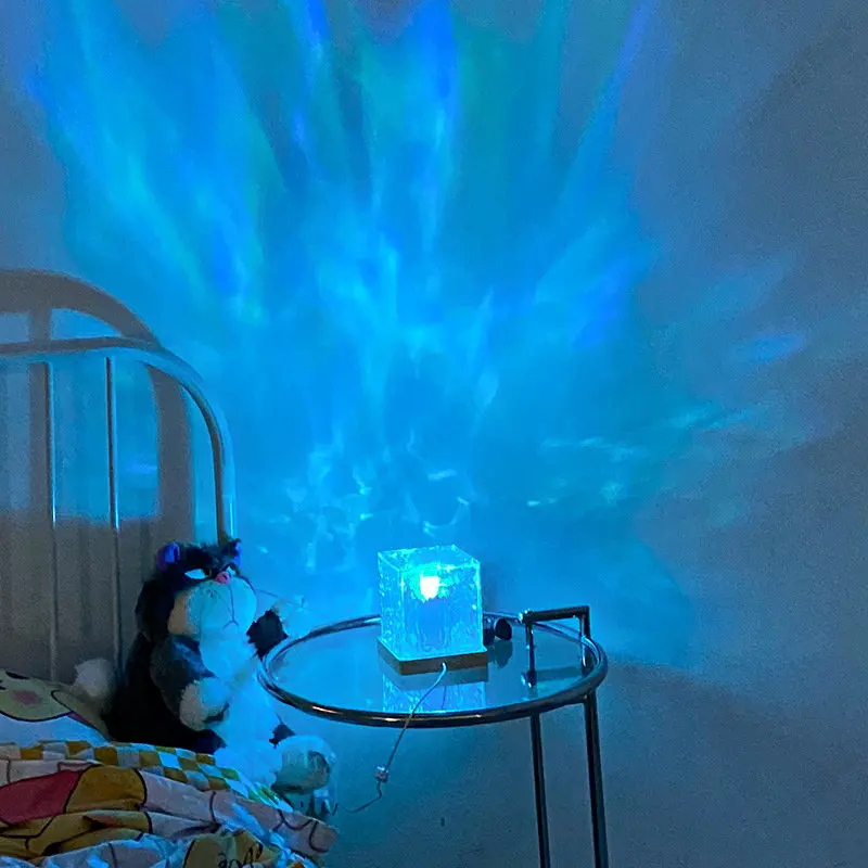 LED Flame Projector LightCreative Bedside Flame Atmosphere Lamp Rotating Water Pattern Table Lamp Bedroom Decorative Night Light