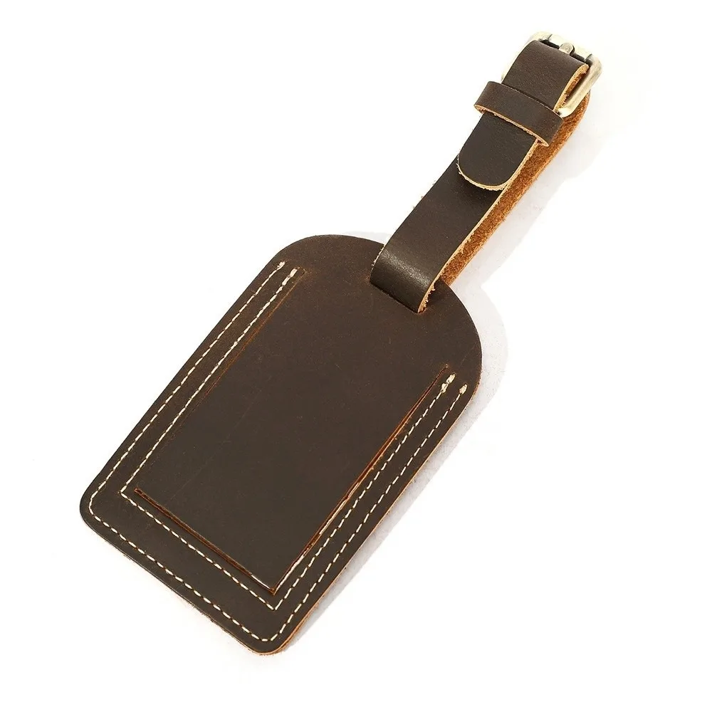 Fashion Genuine Leather Luggage Tag Privacy Cover Portable Baggage Label Adjustable Travel Suitcase Baggage Tag for Men Women