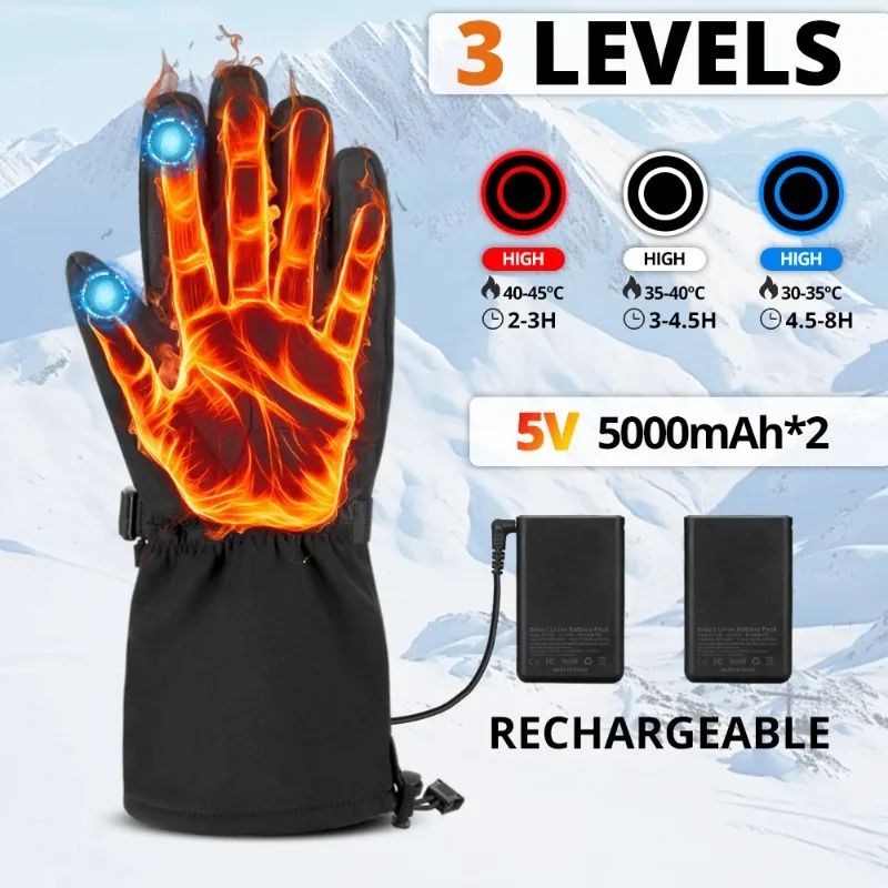 

Waterproof Heated Goat skin Leather Motorcycle Gloves 3 Gears Control Battery Powered Electric Heat