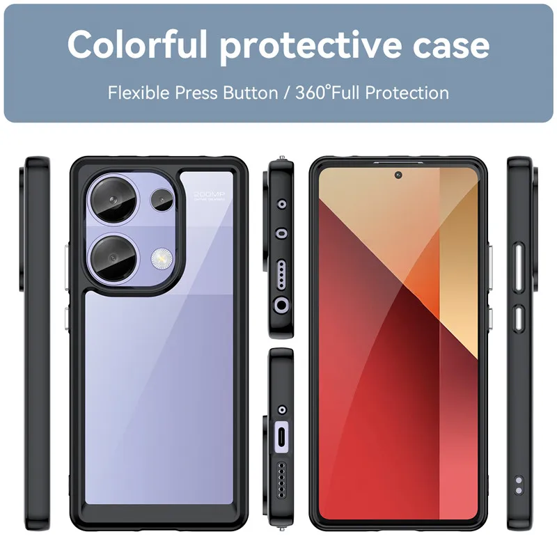 For Redmi Note 13 Pro 4G Case For Redmi Note 13 Pro 4G Cover 6.67 inch Colorful Soft Edge Silicone Transparent Shockproof Bumper