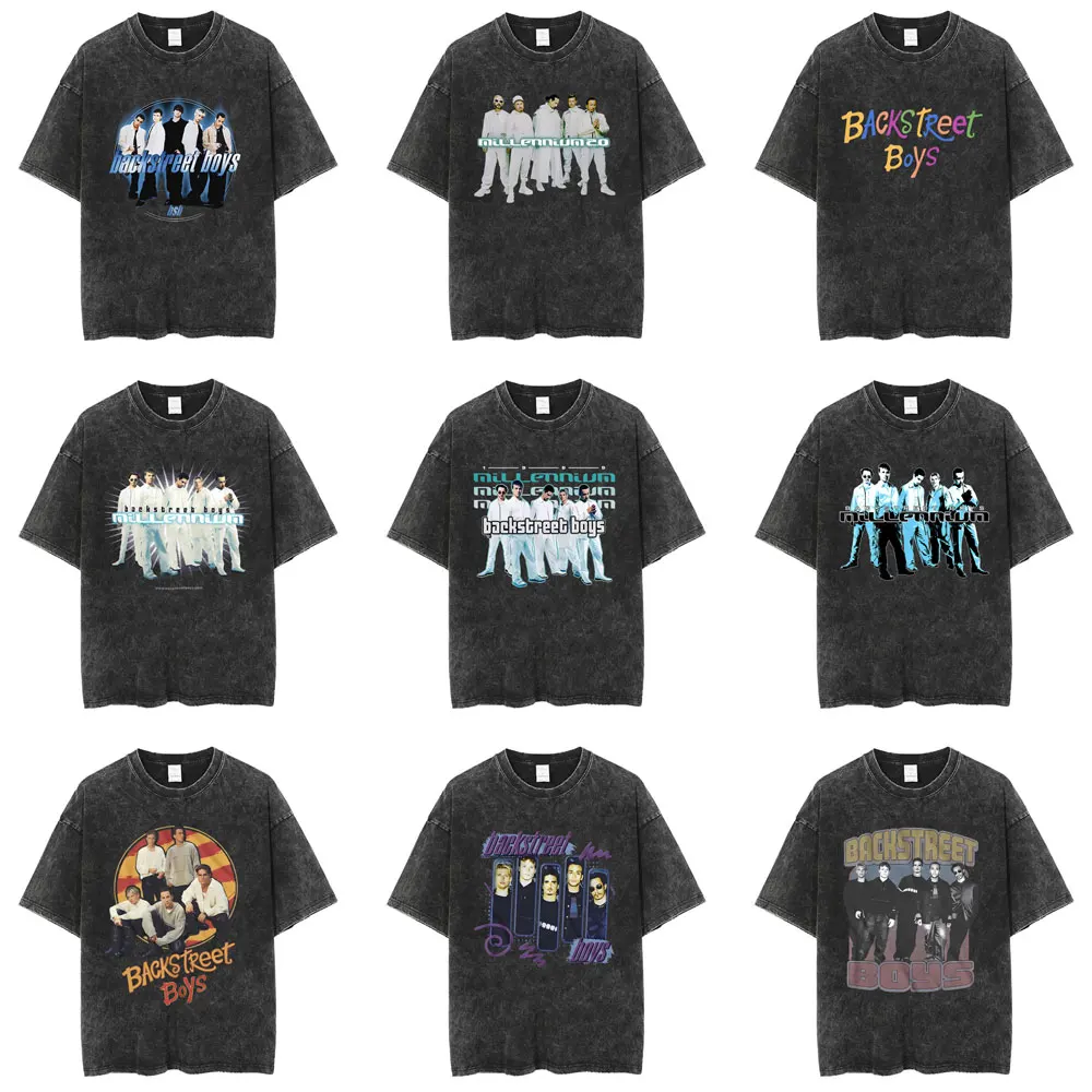 

Washed Vintage Backstreet Boys Graphic Print T-shirt Men Women Fashion Hip Hop Oversized T Shirts Unisex Casual Cotton T-shirts