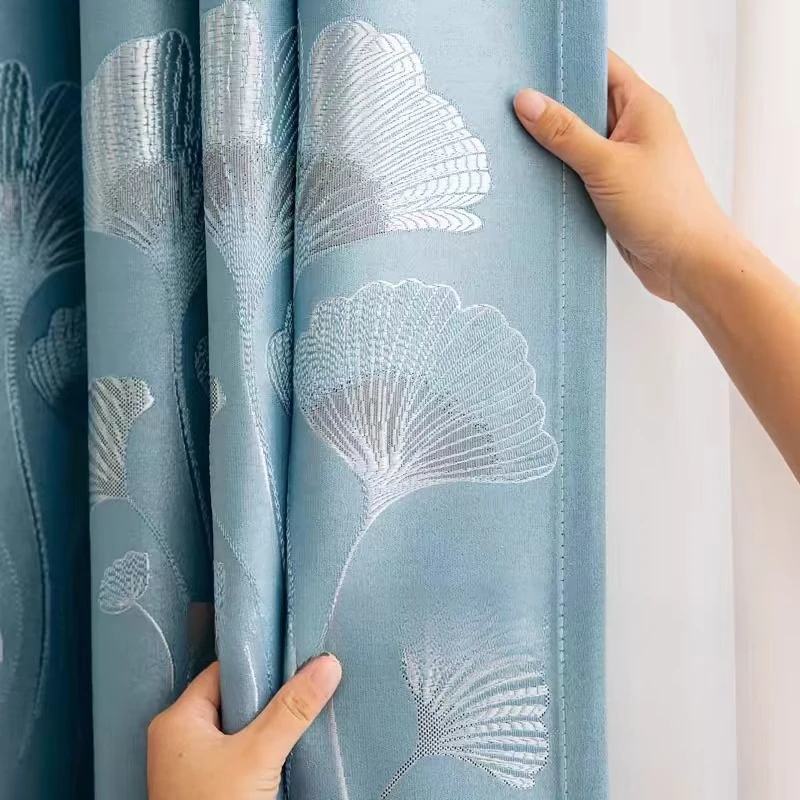 Custom Size Ginkgo Leaf Jacquard Design Feels High Quality Curtains for Living Dining Room Bedroom Window Decor Elegant European