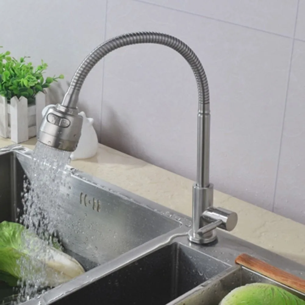 

Вращающийся кухонный смеситель, универсальный смеситель для палубы, одинарный смеситель для холодной воды, регулируемый режим из нержавеющей стали, кран для раковины, ванная комната