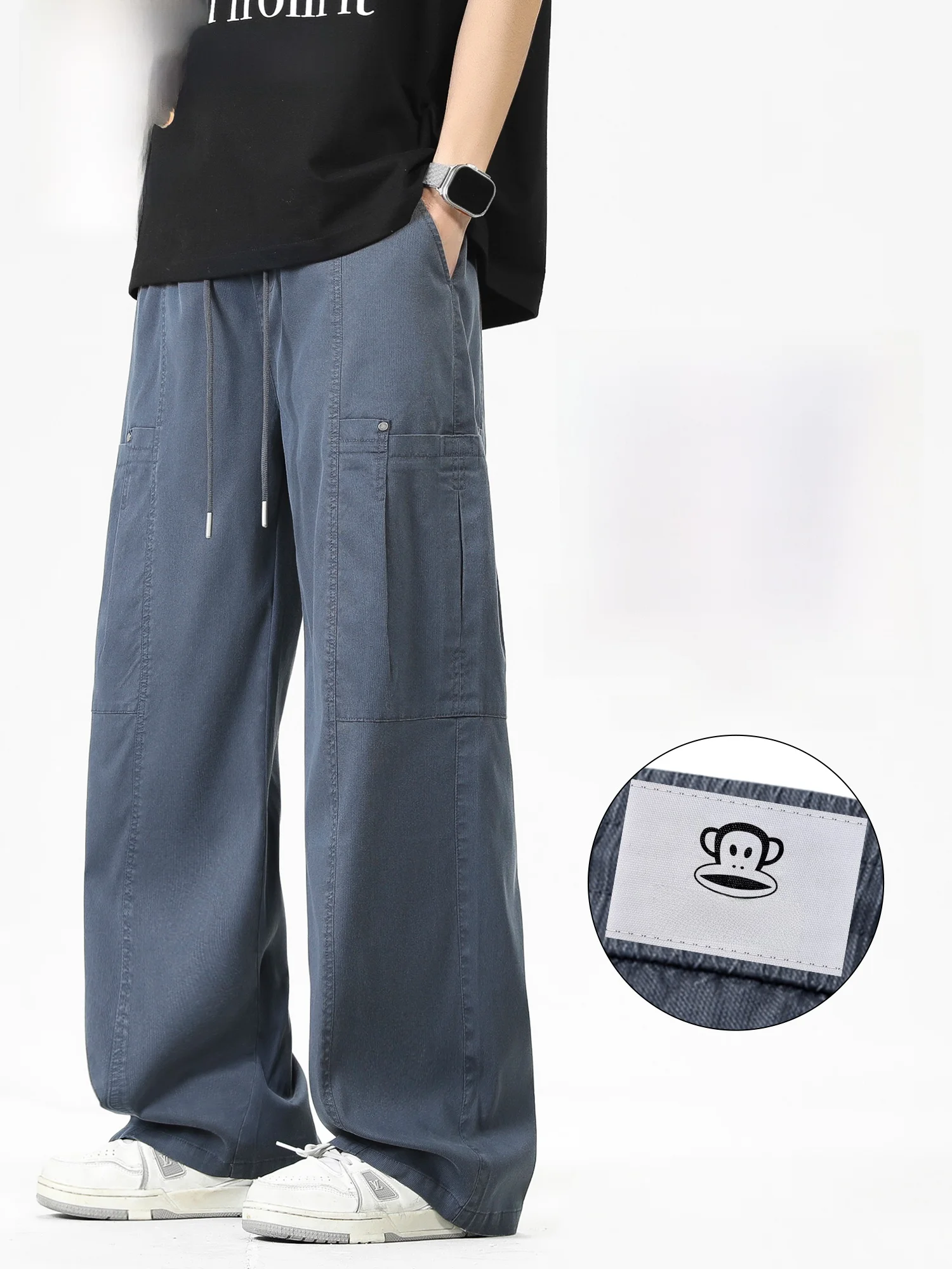 

PaulFrank Men's Summer Casual Pants Loose Cool Feeling Workwear Straight Leg Elastic Waist Polyester Lycra Blend M...