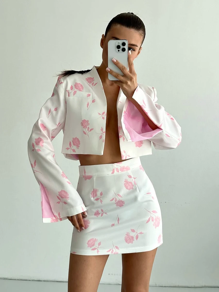 

Marthaqiqi Fashion Ladies Nightgowns Suit Crop Top Pajamas Long Sleeve Nightie Turn-Down Collar Nightwear Skirts Sleepwear Sets