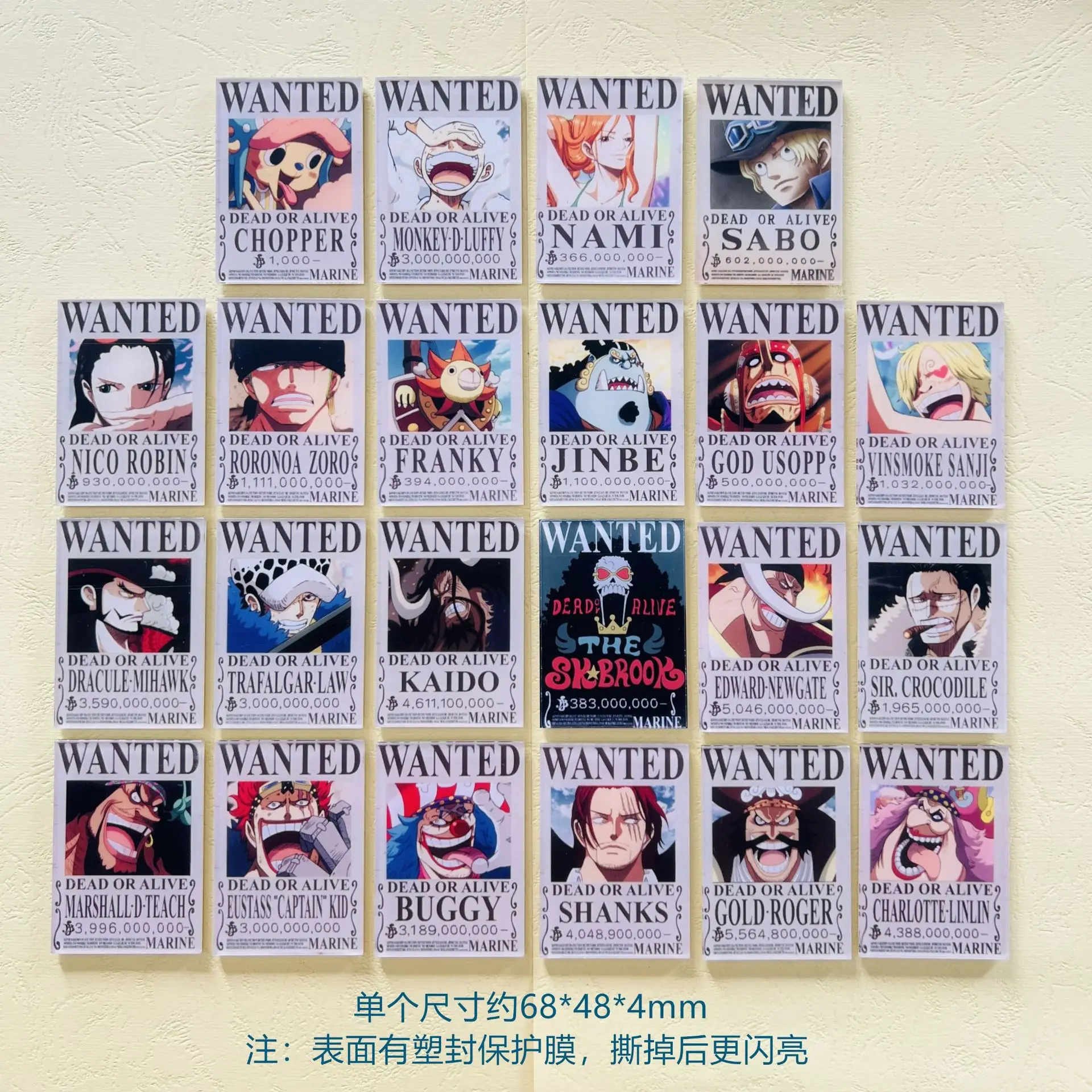 Pósteres magnéticos de ONE PIECE con diseño de carteles de recompensa de anime, decoración acrílica para nevera, cocina, sala de estar, pegatinas decorativas para tablero de mensajes