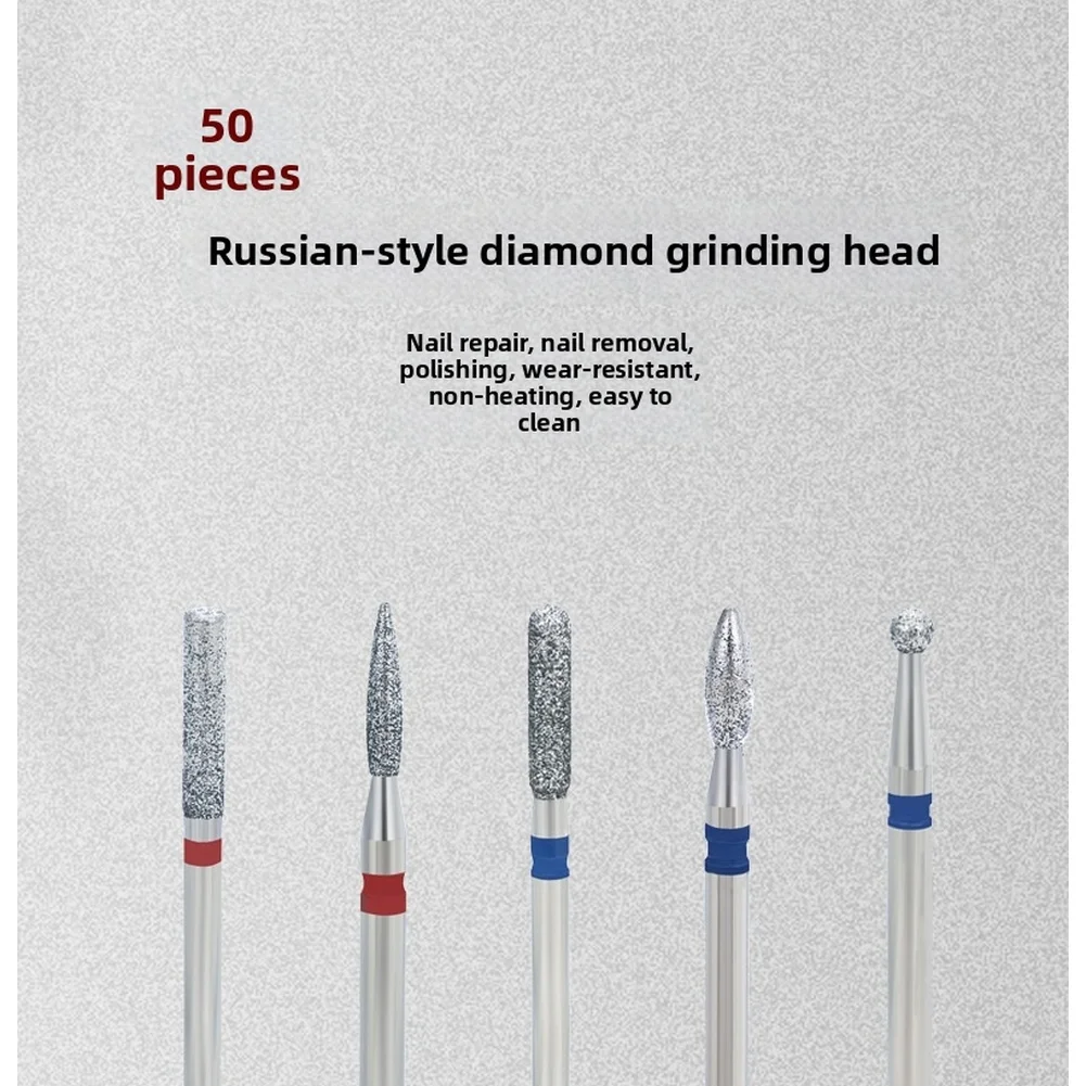 50pcs Drill Bits For Manicure Pedicure Dead Skin Removal Nail Polishing Grinding Head Multi-Shape Diamond Nail Drill Bits