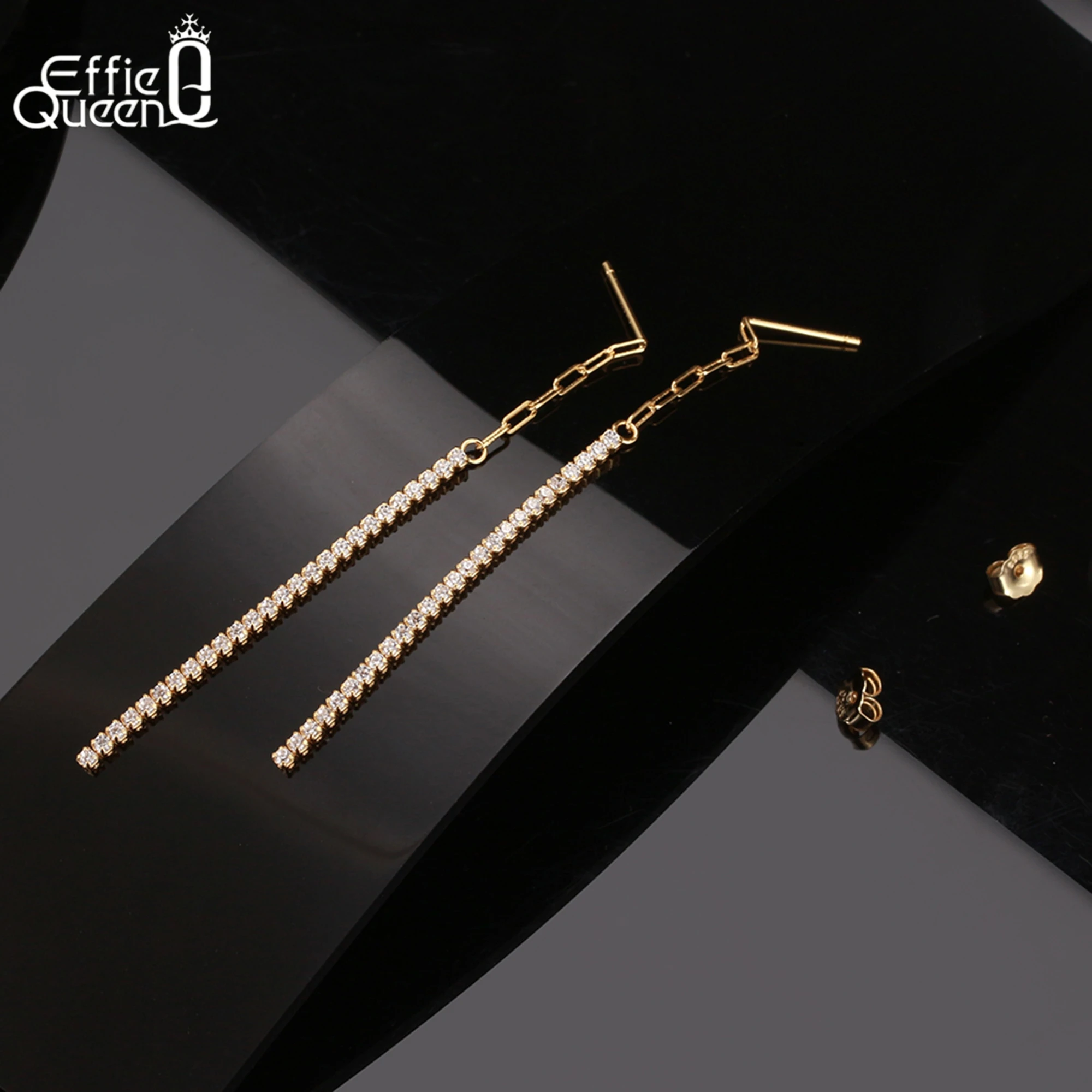 

Effie Queen 100% серебро S925, 14-каратное золото, овальная форма, висячие серьги с цирконием, идеальные украшения для женщин, подарок на свадьбу, падение SE110