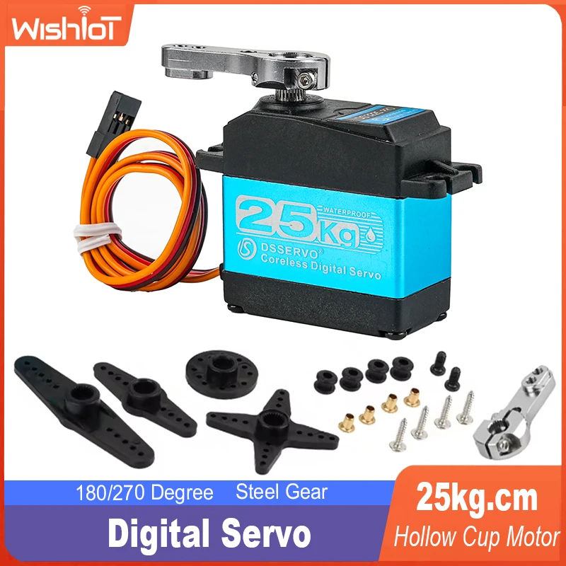 25kg.cm Digital Servo Coreless High Torque Servo Motor Metal Gear 180/270° Waterproof for 1:8 1:10 1:12 RC Car Robot DS3225 Pro