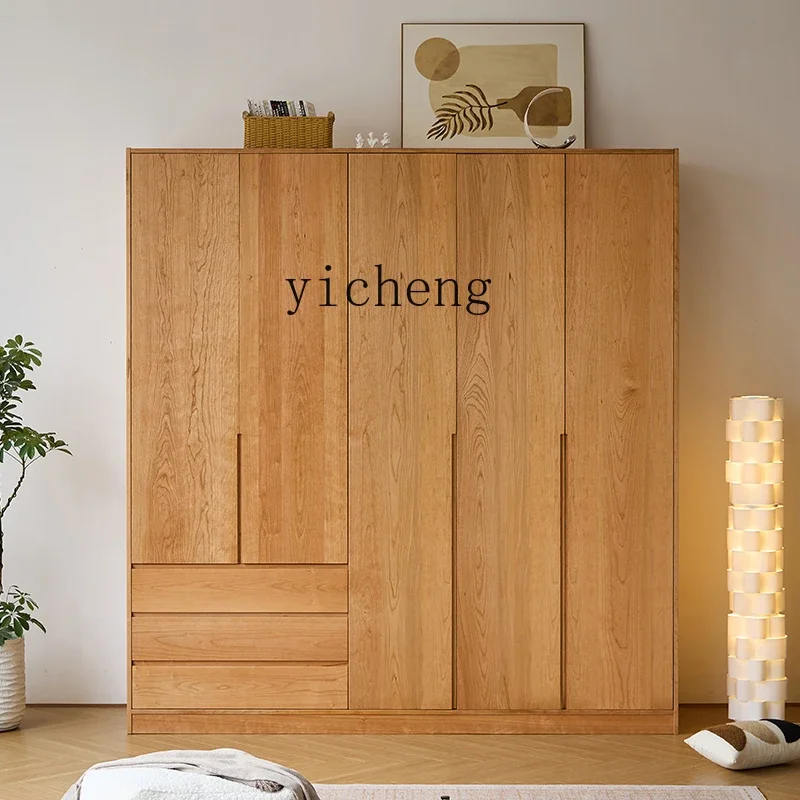 H27- Nordic solid wood wardrobe cherry wood with drawers large wardrobe furniture locker