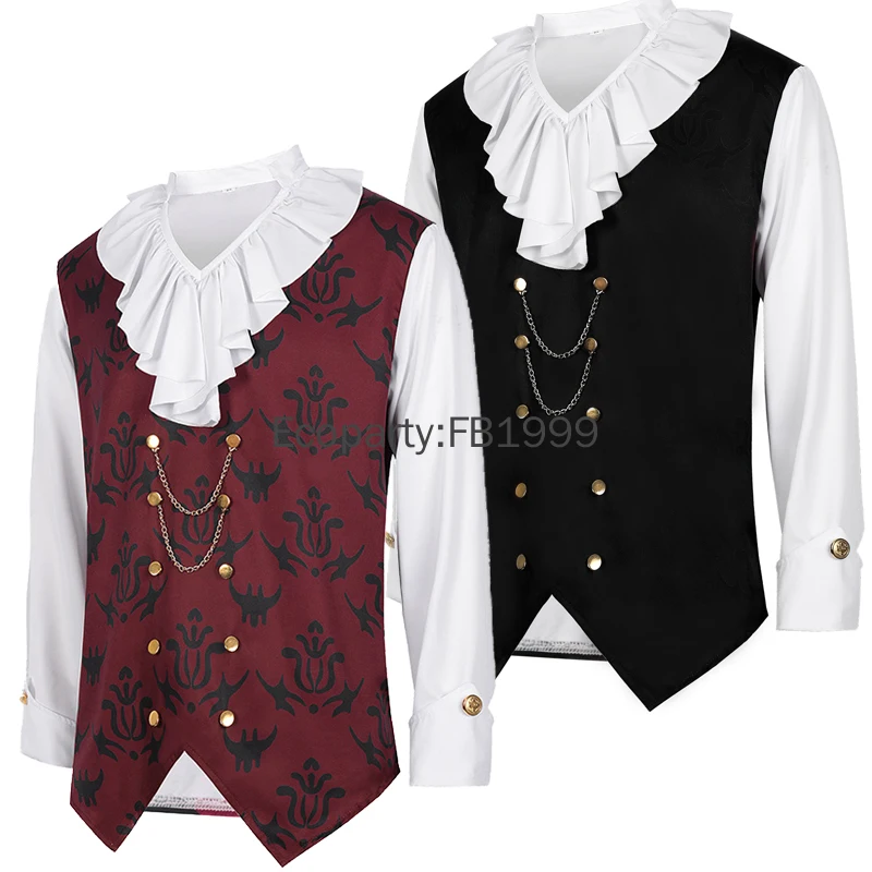 New Men's Medieval Renaissance Costume Fancy Victorian Noble Prince Cosplay Ruffle Collar Shirt Halloween Party Vampire Costumes