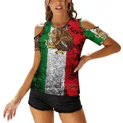 Mexican Flag Women'S Tops Tee Ladies Casual Sexy T-Shirt Back Lacing Clothing Mexico Mexican Flag Eagle Serpent Snake Cactus