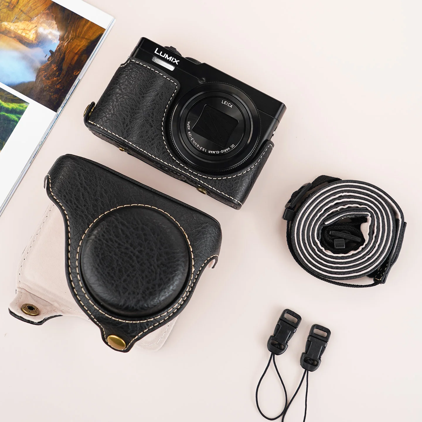Camera Case Deluxe Leather Case for Panasonic Lumix ZS99 S9 Camera Protective Cover with Camera Strap Retro Style Anti-pollution