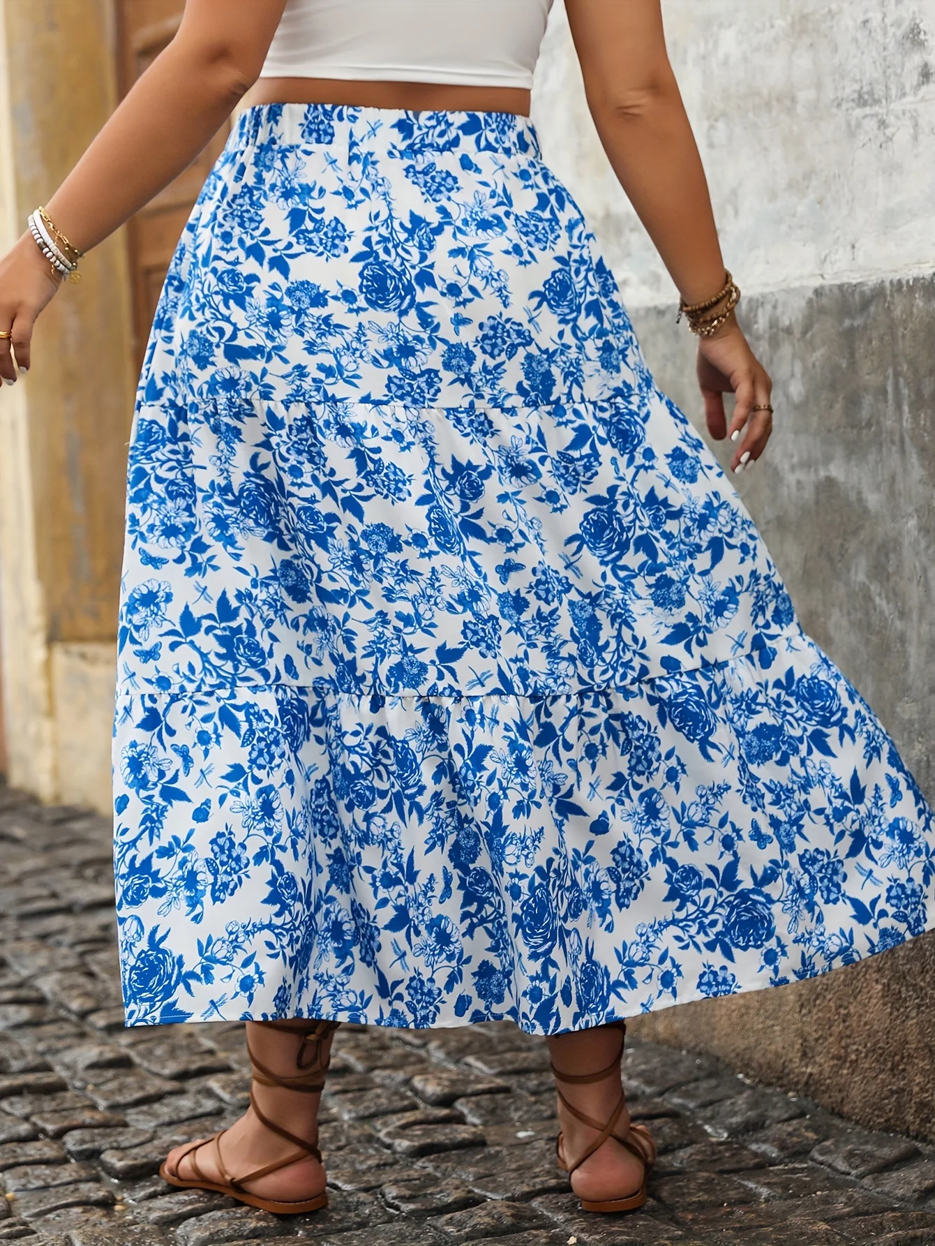 Plus Size Women Elegant Floral Print Skirt Casual Fashion Loose High Waist Long Vintage Midi A-line Skirts