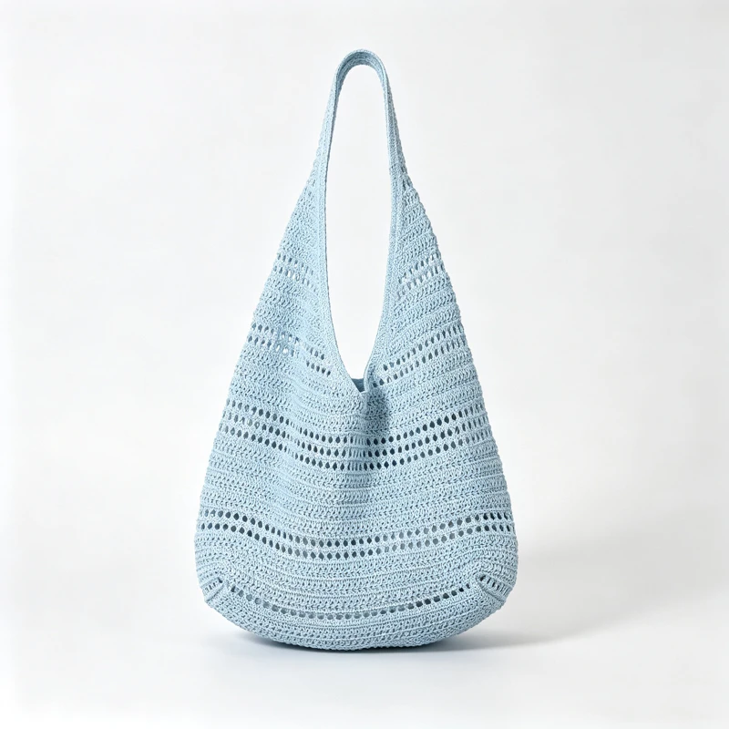 Hohlgestrickte Unterarm-Schultertasche, koreanische Damen-Handtasche, süß, niedlich, schlicht, einfarbig, gewebte Handtasche, lässige Tragetasche für Pendeln und Reisen – Detail 21
