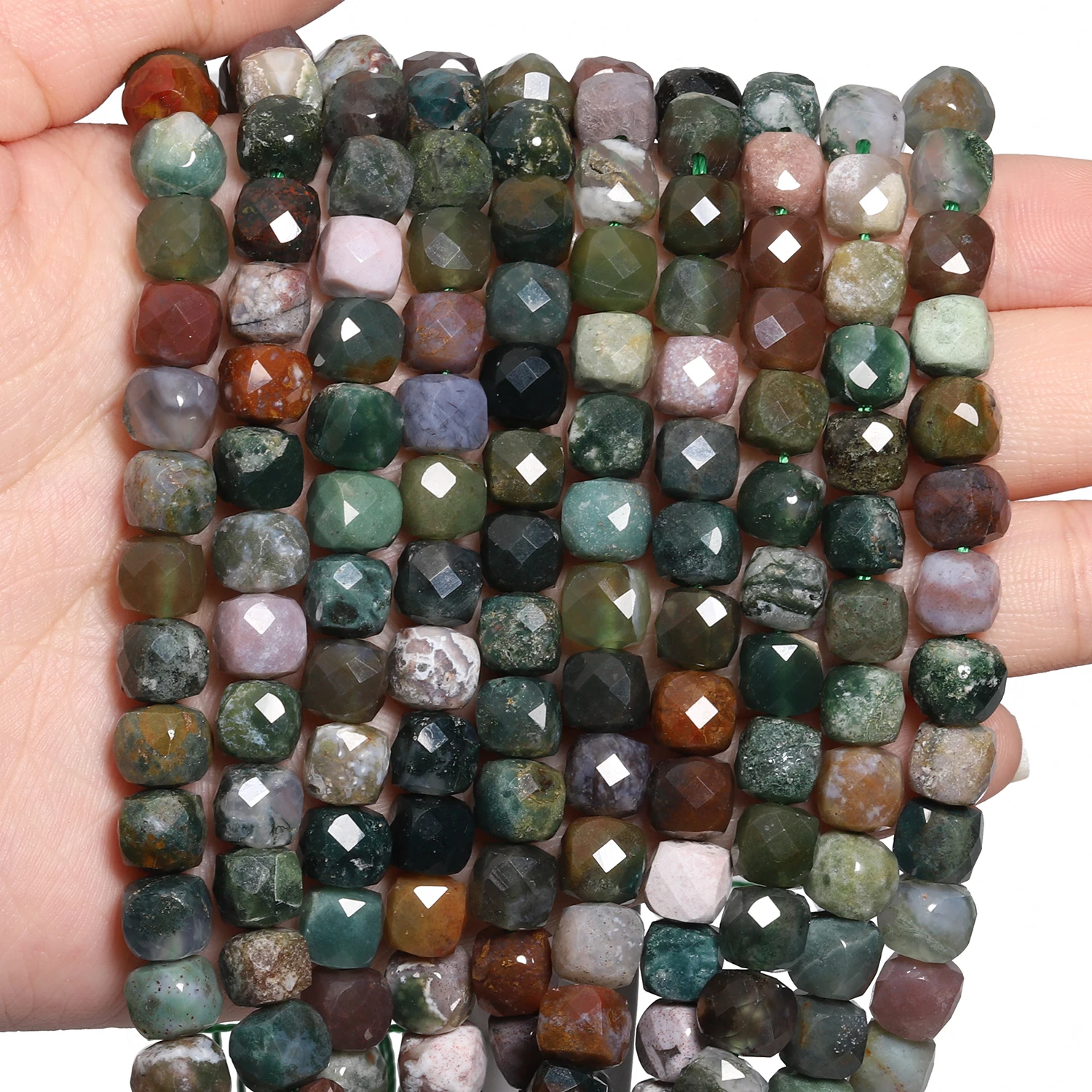 7-8mm Natural Indian Agate Stone Beads Faceted Cube Shape Beads for Jewelry Making Diy Bracelet Beadings Accessories