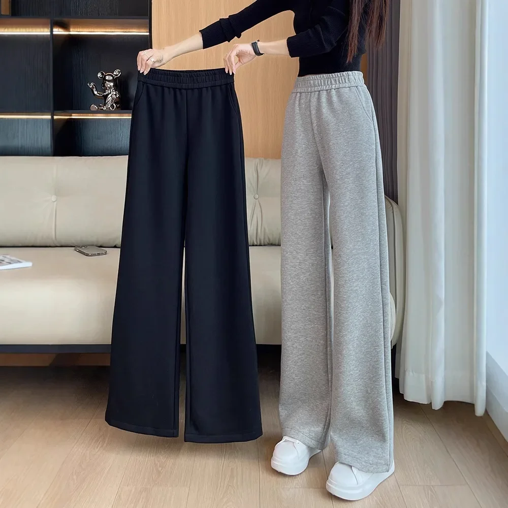 Pantalones deportivos grises de pierna ancha para mujer, pantalones de chándal informales rectos finos, cómodos, a la moda, para primavera y otoño