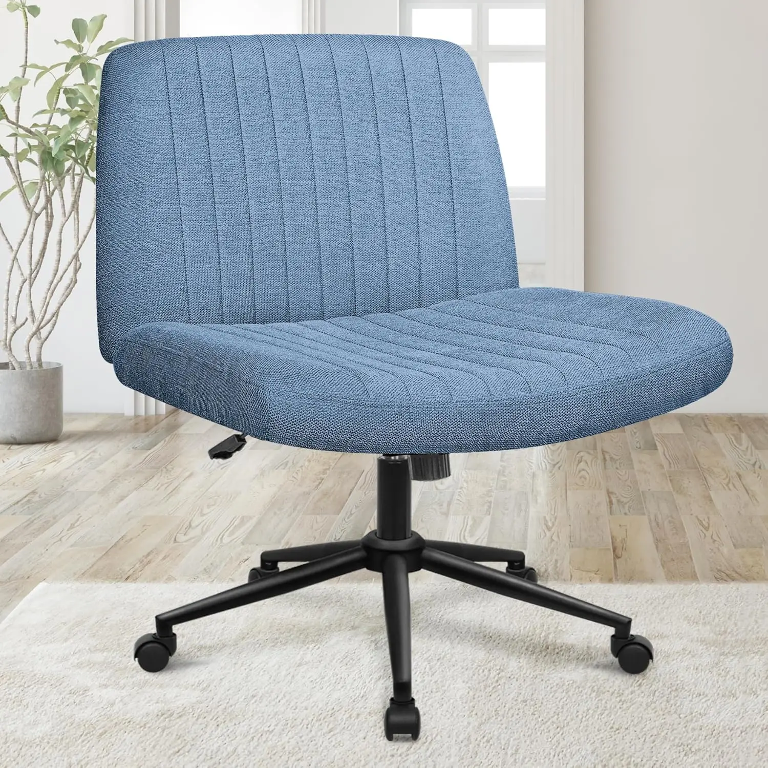 

Wheeled, armless cross legged office desk and chair, spacious and comfortable dressing table rotating (blue)