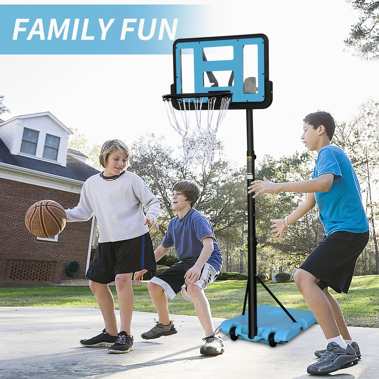 Height Adjustable 4.8-7.7ft Portable Basketball Hoop with 44” Backboard - Stable Base & Wheels for outdoor Play