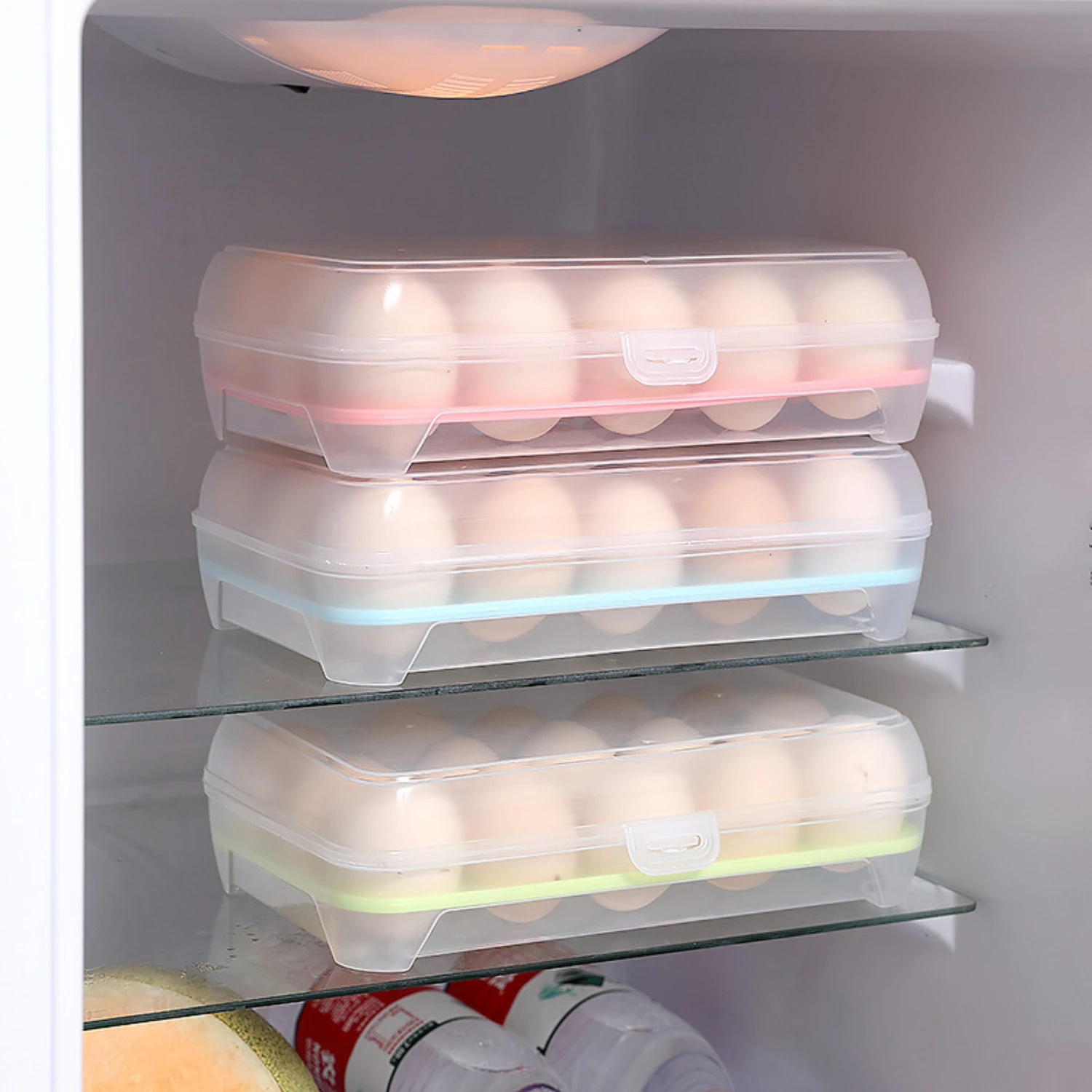 1Pc Stackable Egg  Container - 15-Grid, Freezer-Safe Plastic Tray For Refrigerator &  Organization