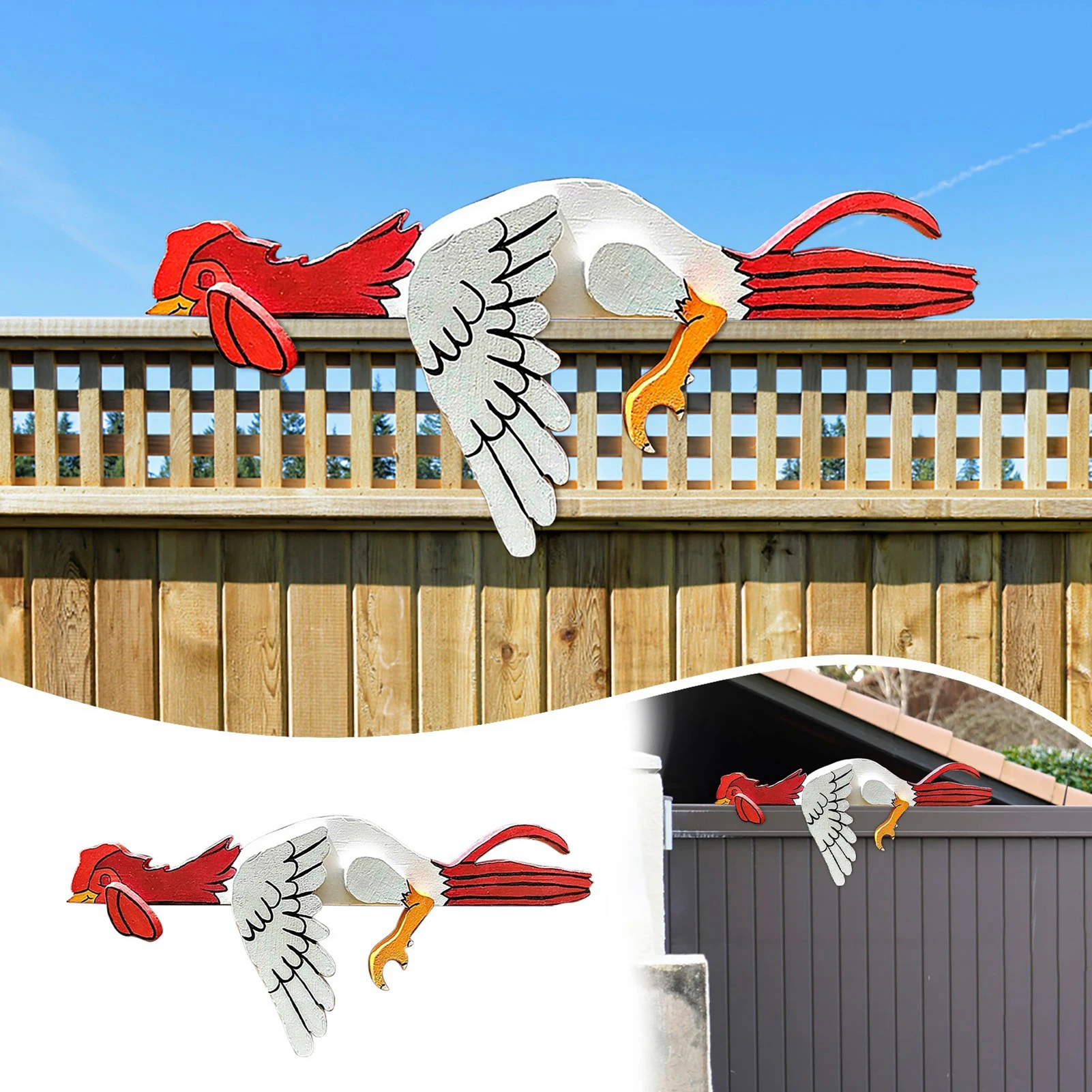 

Resting Rooster Rail Pet Chicken Yard Art For Backyard Farm Patio Lawn Fence Decorations Garden Funny Chicken Statues Toy